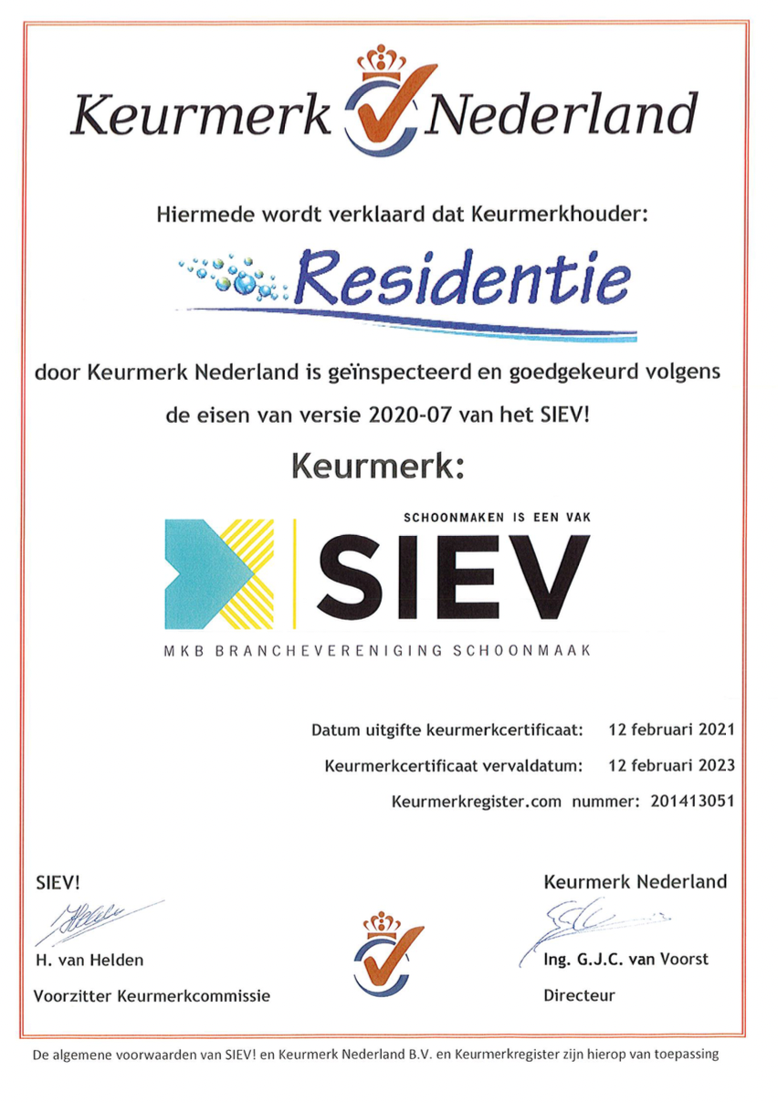 Residentie Schoonmaak - Certificaat